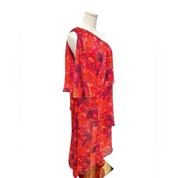 NWT MISA One-Shoulder Single Flutter Sleeve Dress Red Orange Women’s Size Small - Picture 5 of 12